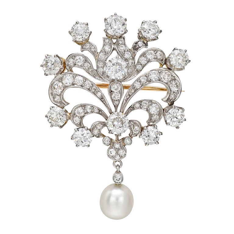 Tiffany and Co. Natural Pearl Diamond Brooch at 1stDibs