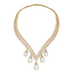 Van Cleef & Arpels Lamballe Pearl Diamond Drop Necklace