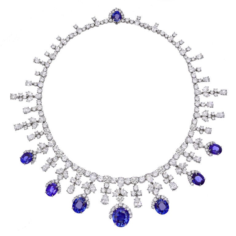 HARRY WINSTON Magnificent Diamond and Sapphire Fringe Necklace