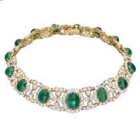 M. GERARD A Magnificent Cabochon Emerald and Diamond Necklace