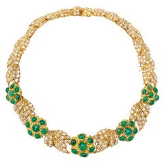 BUCCELLATI Emerald & Diamond Foliate Leaf Necklace