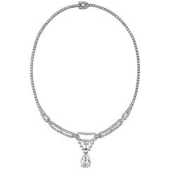 Art Deco Pear-Shaped Drop Diamond Necklace 