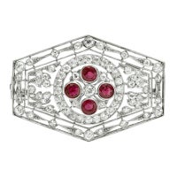 DREICER Art Deco Ruby Diamond Brooch