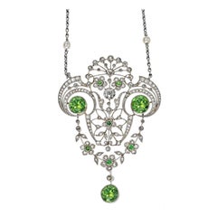Belle Époque Demantoid Garnet and Diamond Pendant