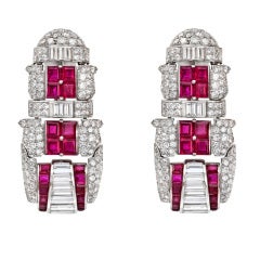 MARINA B Art Deco-Inspired Ruby Diamond Earrings