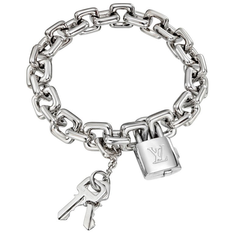 Louis Vuitton 18K White Gold Padlock & Square Link Bracelet 