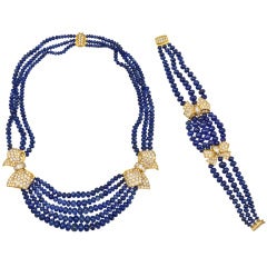 BOUCHERON Diamond Bow Sapphire Bead Necklace and Bracelet Suite