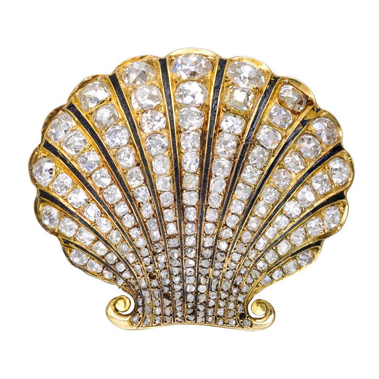 Mid-19th Century Diamond Scallop Shell Brooch at 1stDibs