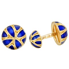 Vintage DAVID WEBB Blue Enamel Gold Dome Cufflinks