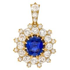 Victorian Sapphire and Diamond Cluster Pendant Brooch circa 1890