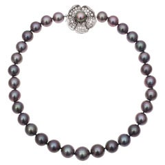 Black Cultured Pearl Necklace with Diamond Clasp