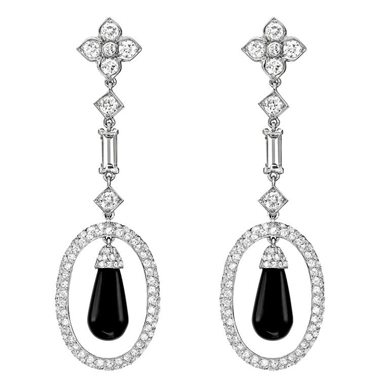 CARTIER Diamond Black Onyx Drop Earrings at 1stdibs
