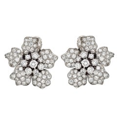 Pavé Diamond Flower Earclips
