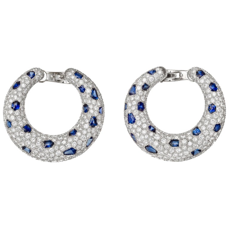 CARTIER Panthére Diamond & Sapphire Hoop Earrings
