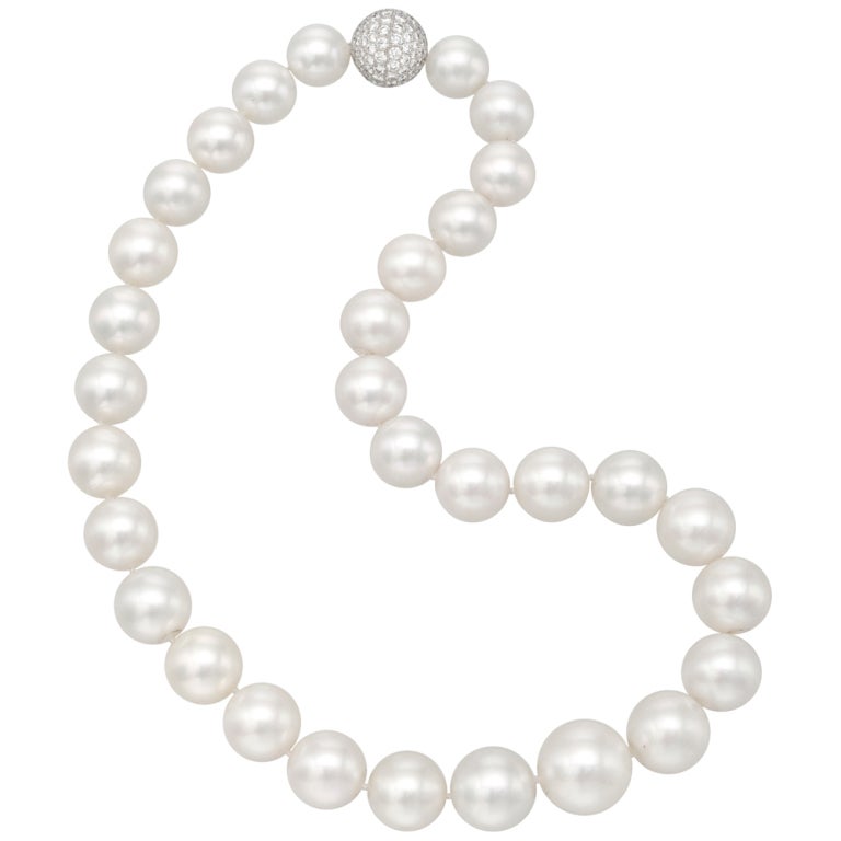 South Sea Pearl Necklace with Pavé Diamond Clasp For Sale