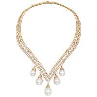 VAN CLEEF & ARPELS "Lamballe" Diamond & Pearl Drop Necklace