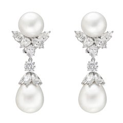 South Sea Pearl & Diamond Pendant Earrings