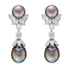 Tahitian Pearl & Diamond Pendant Earrings