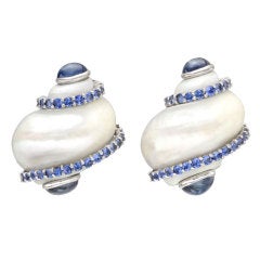 SEAMAN SCHEPPS "Turbo Shell" Earclips with Sapphire Accents