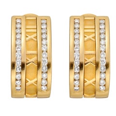 TIFFANY & CO. "Atlas" Gold & Diamond Hoop Earrings