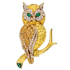 Large Gold & Gem-Set Owl Pin