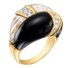 BOUCHERON Rock Crystal, Onyx & Diamond Twin Ring