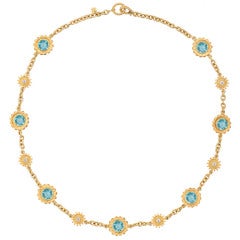 BIELKA Blue Topaz & Diamond Sunflower Necklace