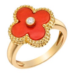 VAN CLEEF & ARPELS Gold & Red Coral "Vintage Alhambra" Ring