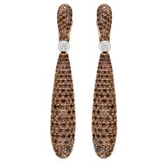 DE GRISOGONO Long Pavé Brown Diamond Pendant Earrings