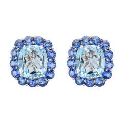SEAMAN SCHEPPS "Pompadour" Blue Topaz 
Iolite Cluster Earclips