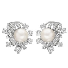 Natural Pearl and Diamond Earclips