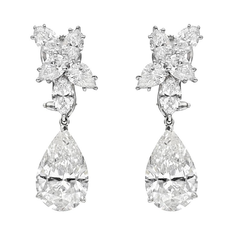 Stunning Pear-Shaped Diamond Drop Cluster Earrings at 1stdibs