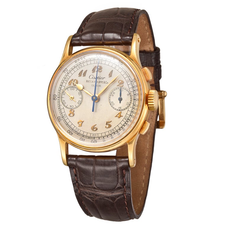 PATEK PHILIPPE Rose Gold Chronograph Ref 130 Retailed by Cartier
