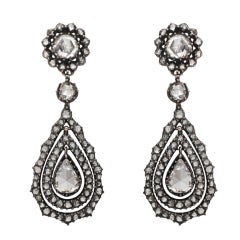 Antique Diamond Cluster Drop Earrings