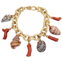 TRIANON Gold Shell & Coral Charm Bracelet