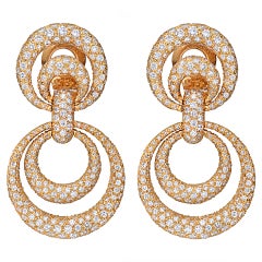 VAN CLEEF & ARPELS Gold & Diamond Double Circle Drop Earrings