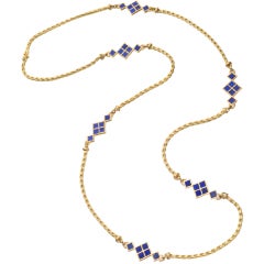 Cartier Gold & Lapis Chain Long Necklace