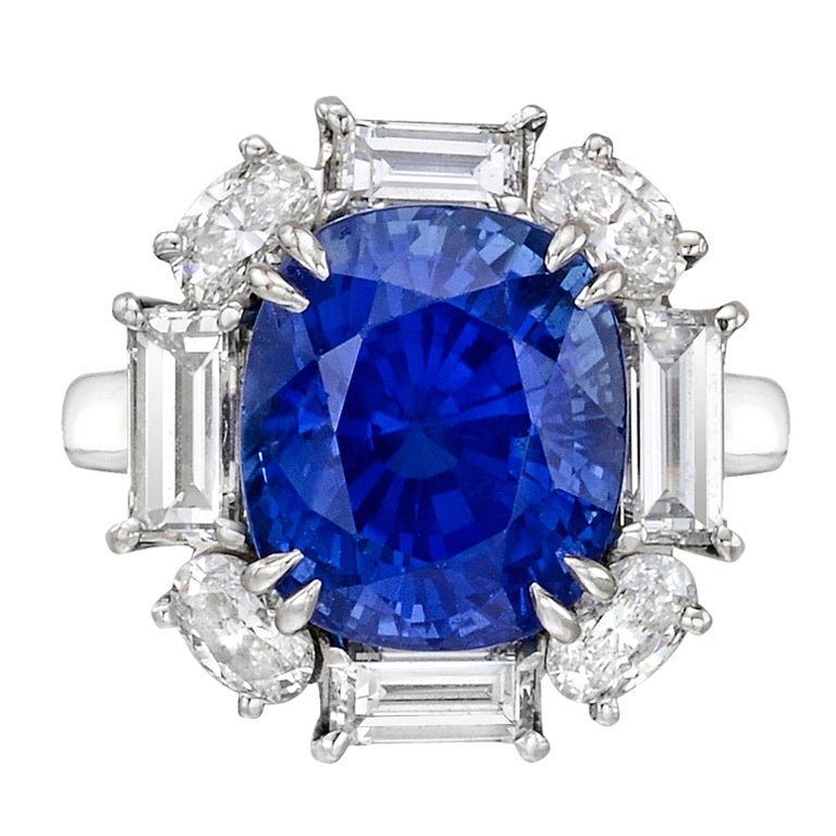 7.11 Carat Ceylon Sapphire & Diamond Cluster Ring For Sale