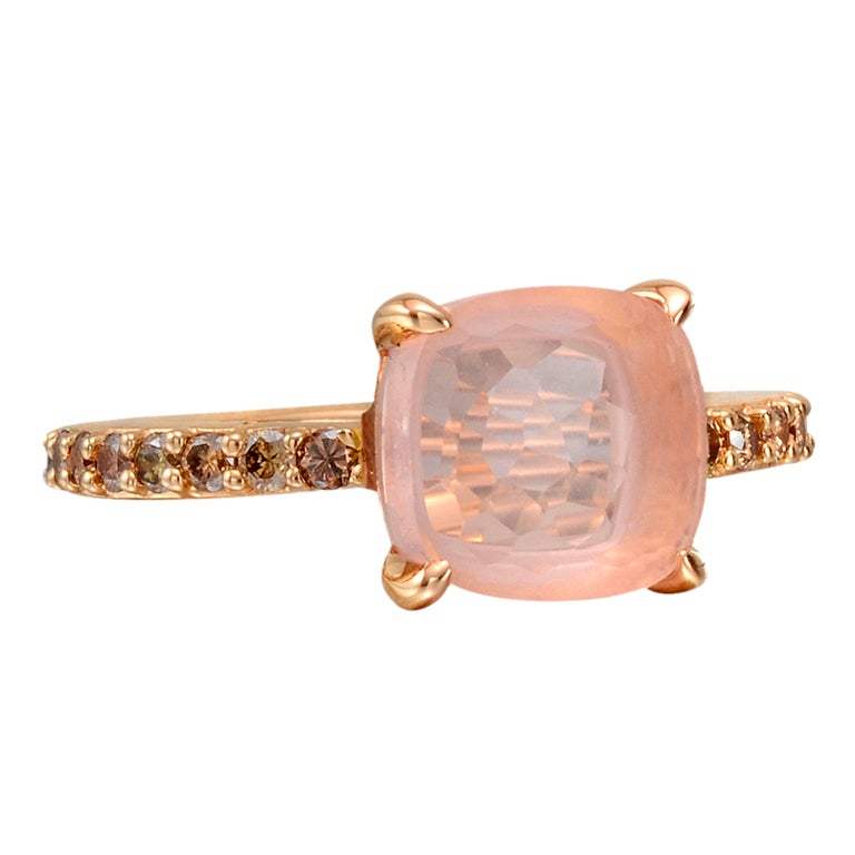 POMELLATO Rose Quartz & Pavé Cognac Diamond Ring