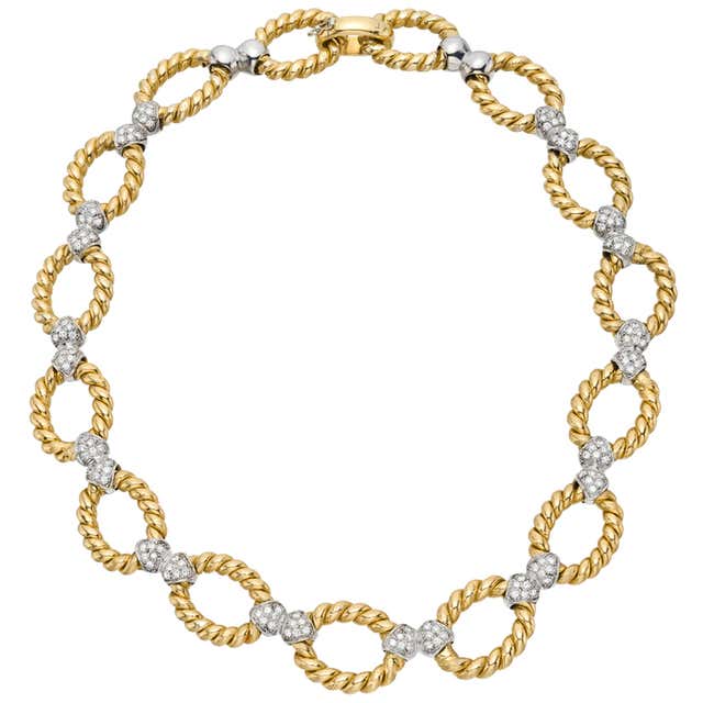 NICOLIS COLA Gold Link Necklace with Pavé Diamond Connectors at 1stDibs