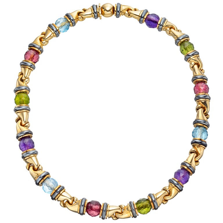 BULGARI Multicolored Gemstone Bead Choker Necklace