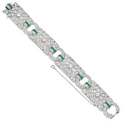 CARTIER Art Deco Diamond & Emerald Panel Bracelet