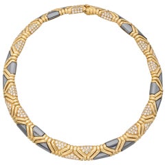 BULGARI Gold, Hematite & Pavé Diamond Collar Necklace