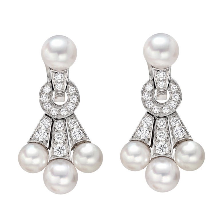 BULGARI Pearl & Diamond Drop Earrings