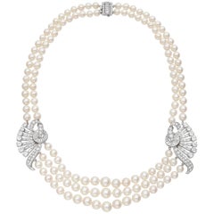 Multi-Strand Pearl & Diamond Plaque Necklace