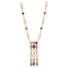 BULGARI 3-Row Multicolored Gemstone Pendant Necklace