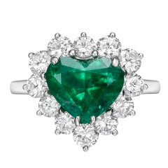 Vintage CARTIER Heart-Shaped Emerald & Diamond Cluster Ring