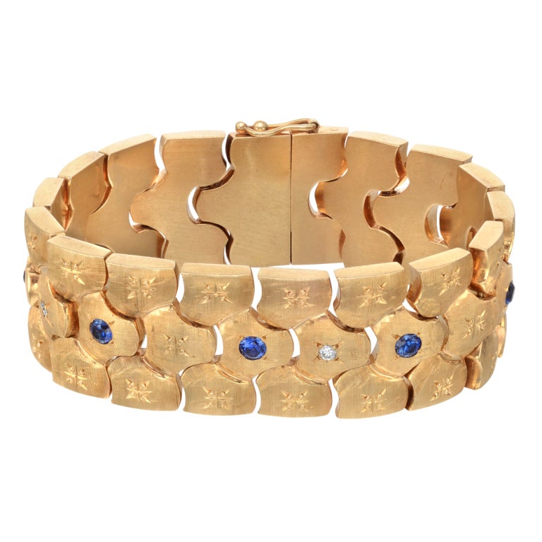 Gold & Gem-Set Wide Panel Link Bracelet