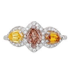 Multicolored Diamond Three-Stone Ring
