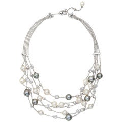 BULGARI "Lucea" 5-Strand Multicolored Pearl & Diamond Necklace
